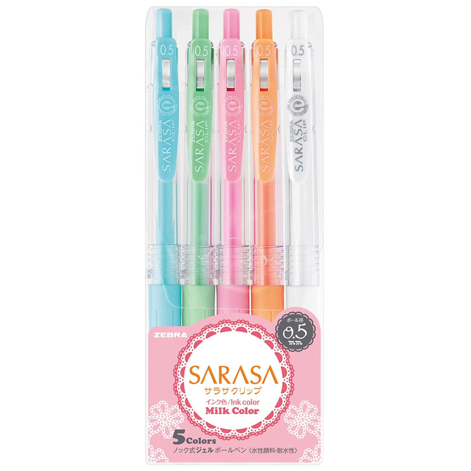 ZEBRA Sarasa Gel-Stifte mit Clip Milk Set 0,5mm 5 Stück