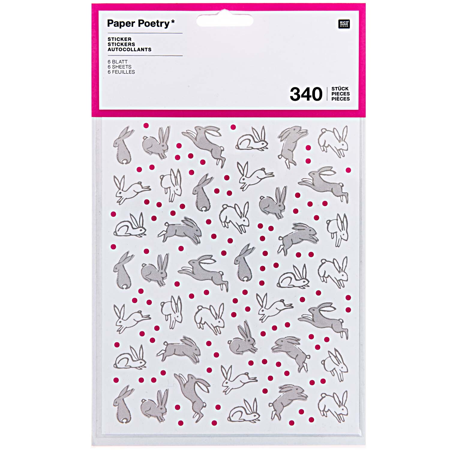 Rico Design Paper Poetry Sticker Hasen 6 Blatt