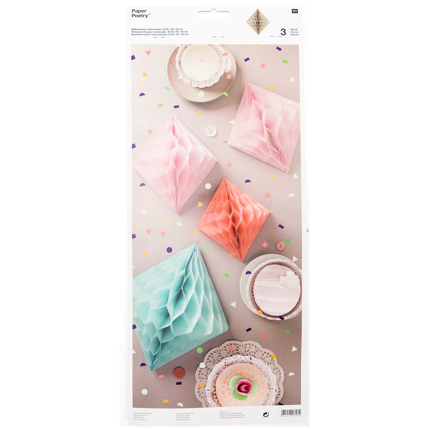 Rico Design Wabenpapier Diamanten pastell 3 Stück
