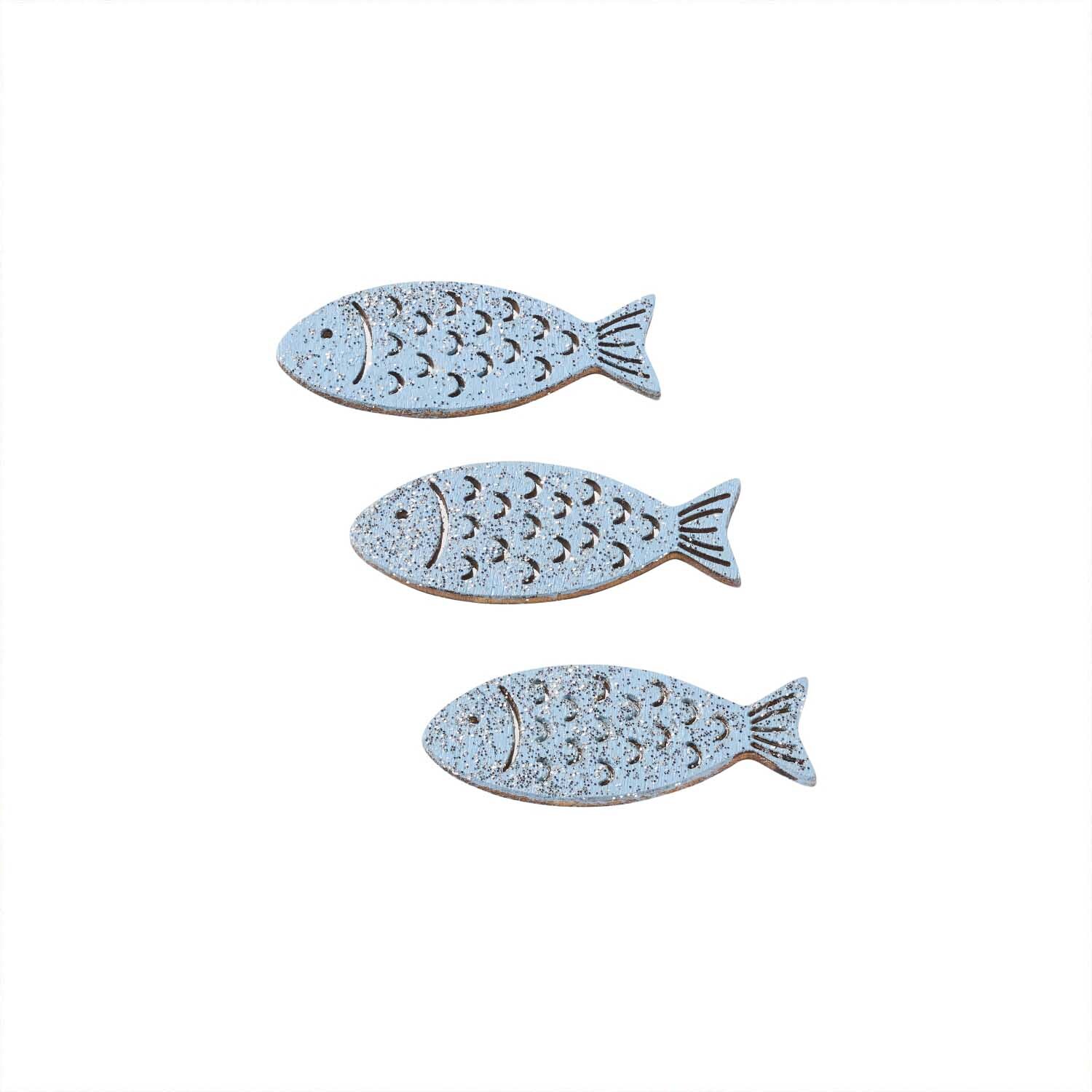 HobbyFun Holz-Fische hellblau mit Glimmer 6 Stück