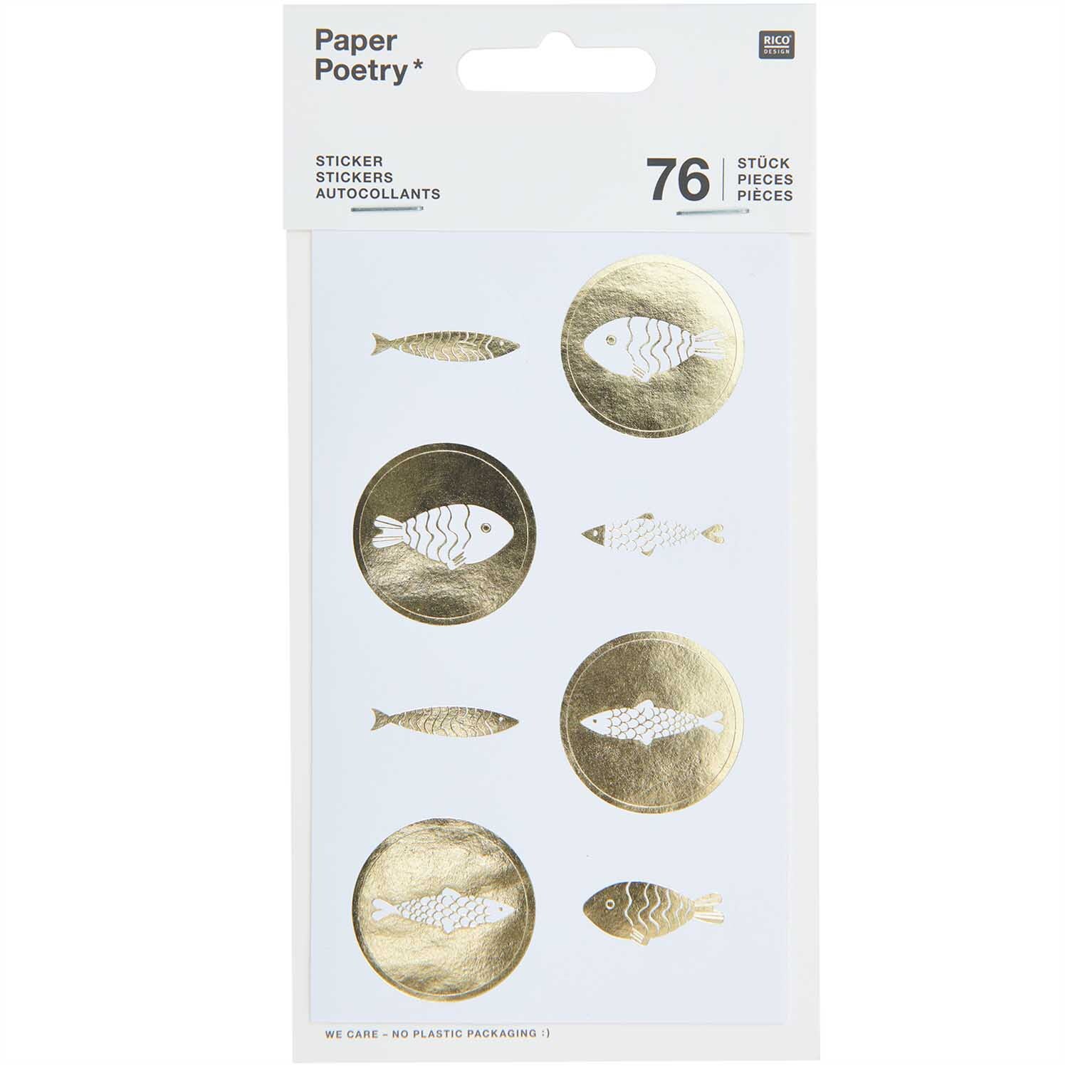 Rico Design Paper Poetry Sticker Fische weiß-gold 4 Blatt