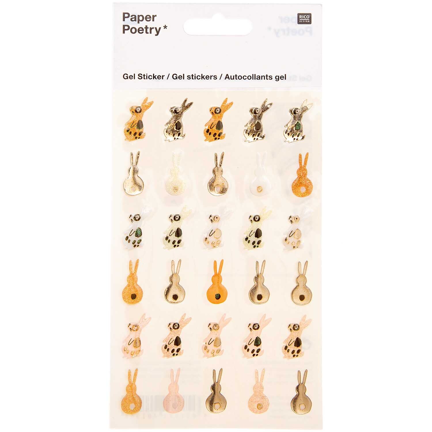 Rico Design Paper Poetry Gelsticker Bunny Hop Hasen rosa-braun