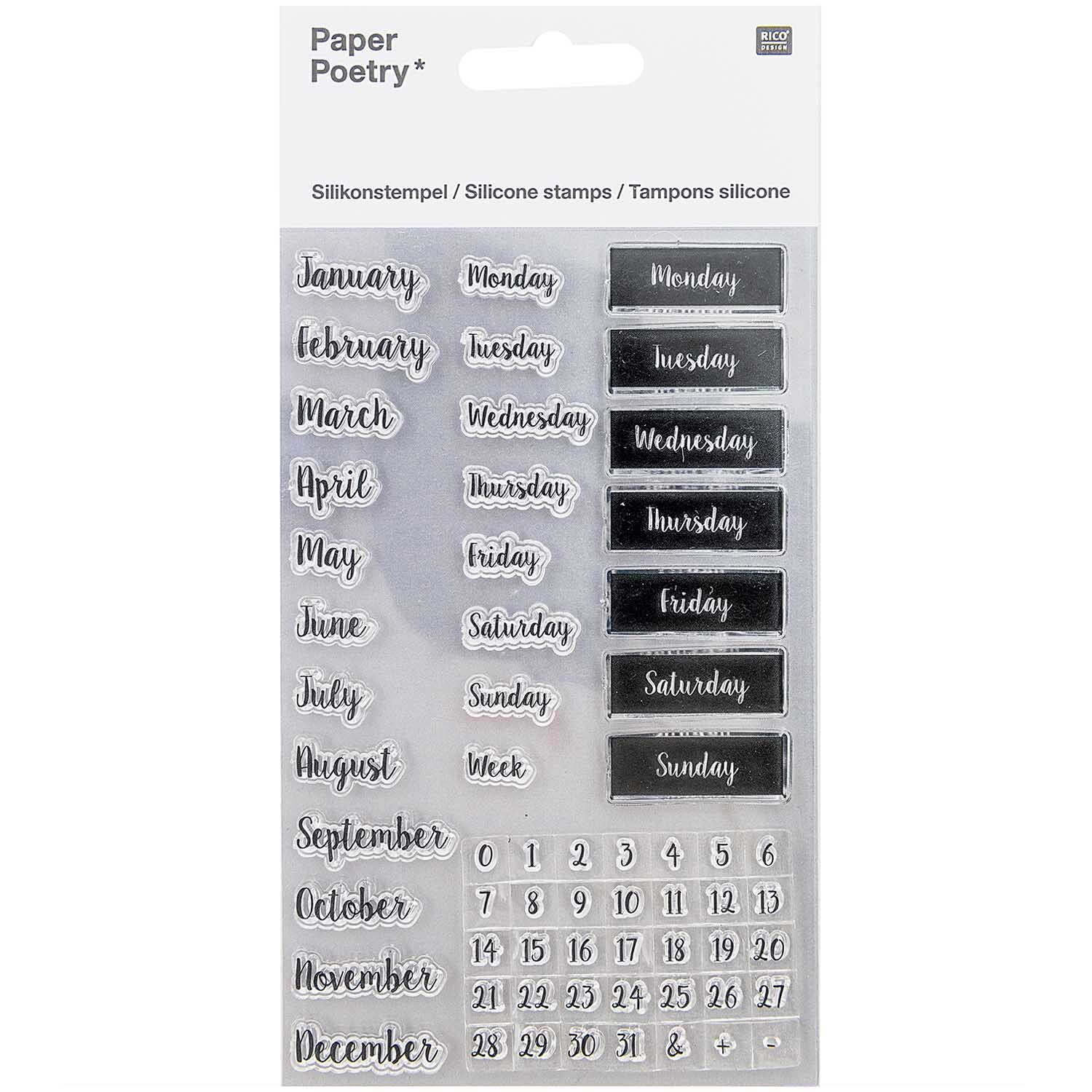 Rico Design Paper Poetry Silikonstempel-Set Bullet Diary Kalender Handschrift