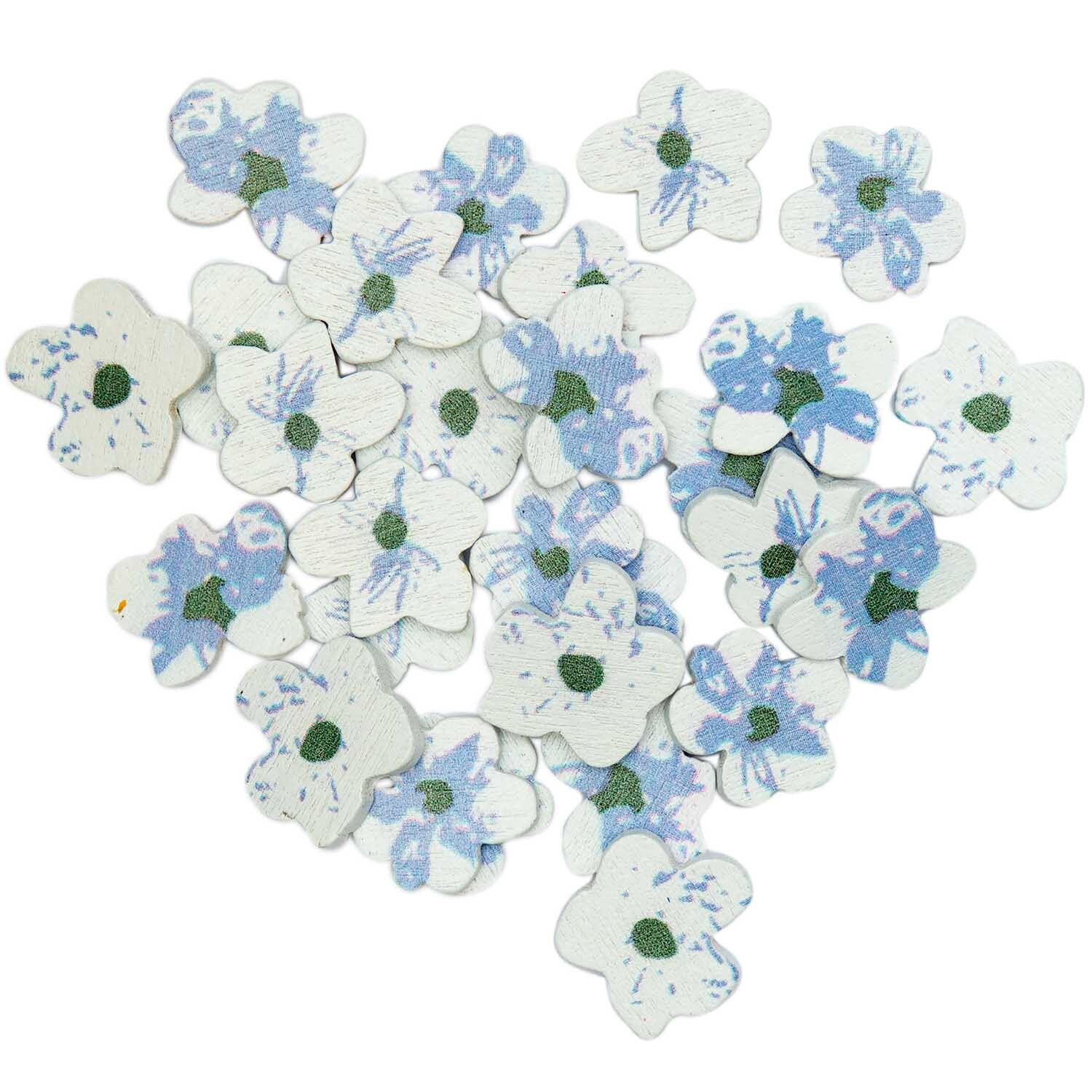 Rico Design Holzstreu Blüten Mix blau 24 Stück