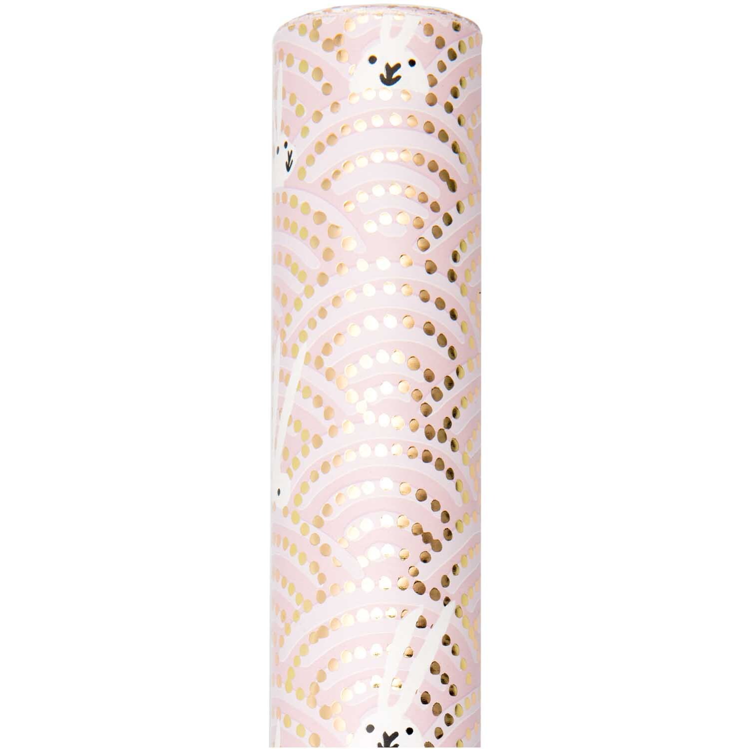 Rico Design Paper Poetry Geschenkpapier Bunny Hop Hasen im Feld rosa 70cm 2m Hot Foil