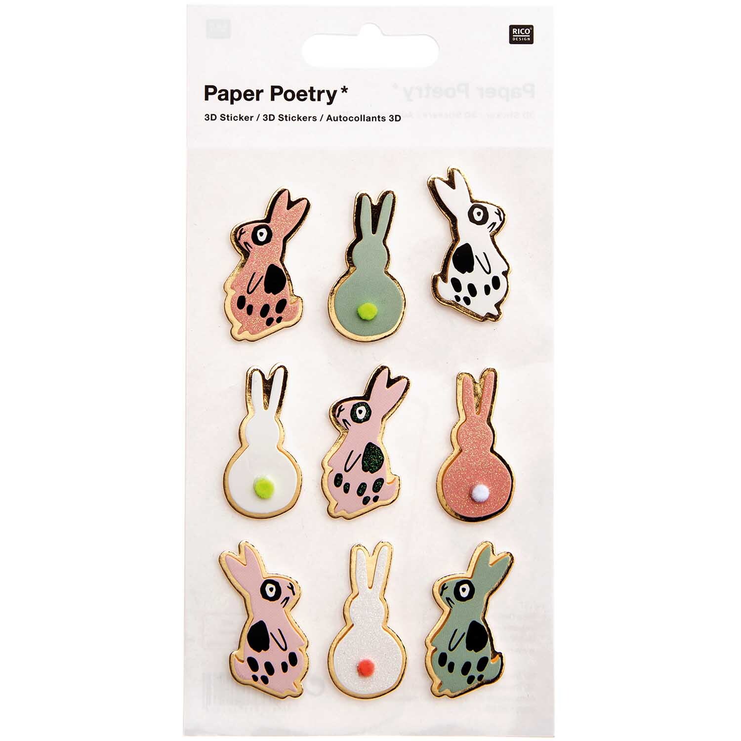 Rico Design Paper Poetry 3D-Sticker Bunny Hop Hasen rosa 9 Stück