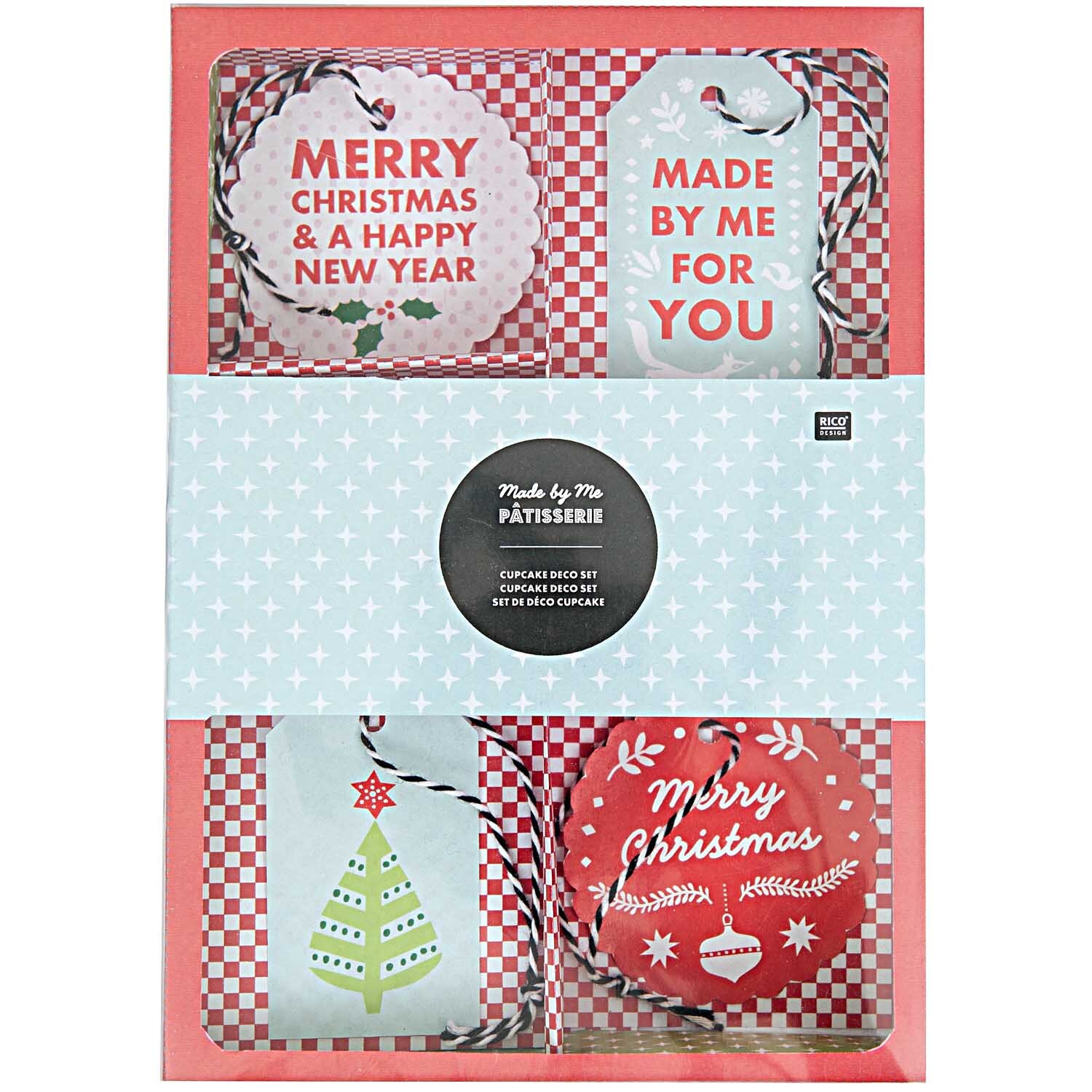 Rico Design Geschenkanhänger X-MAS rot-mint 48 Stück