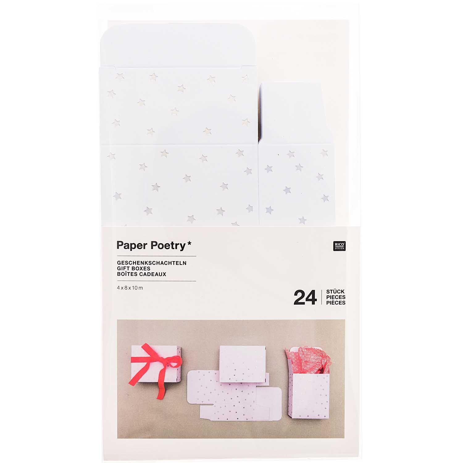 Rico Design Paper Poetry Adventskalender Boxen Set 24teilig Weiß/Irisierend