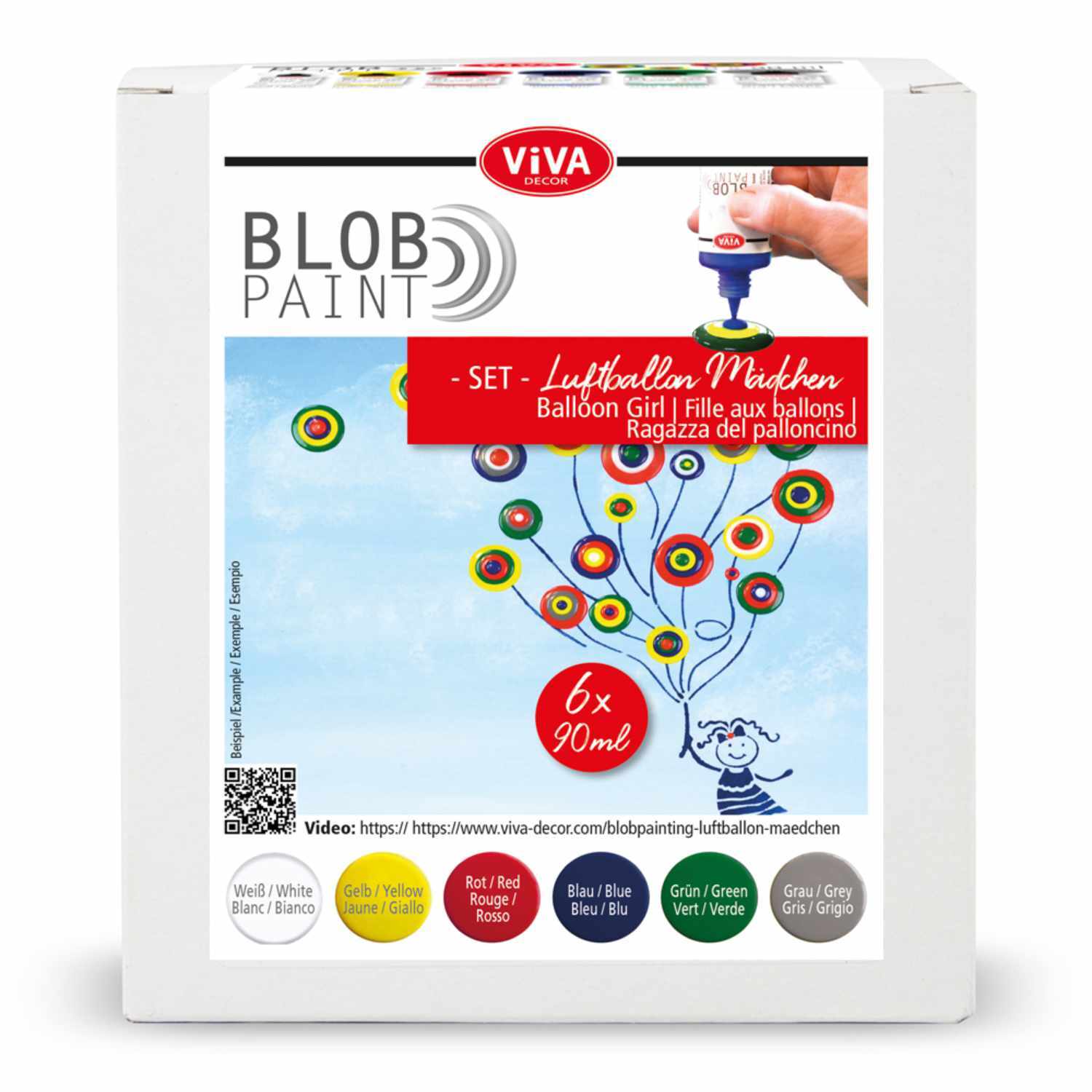Viva Decor Blob Paint Set Luftballon-Mädchen 6x90ml Mehrfarbig
