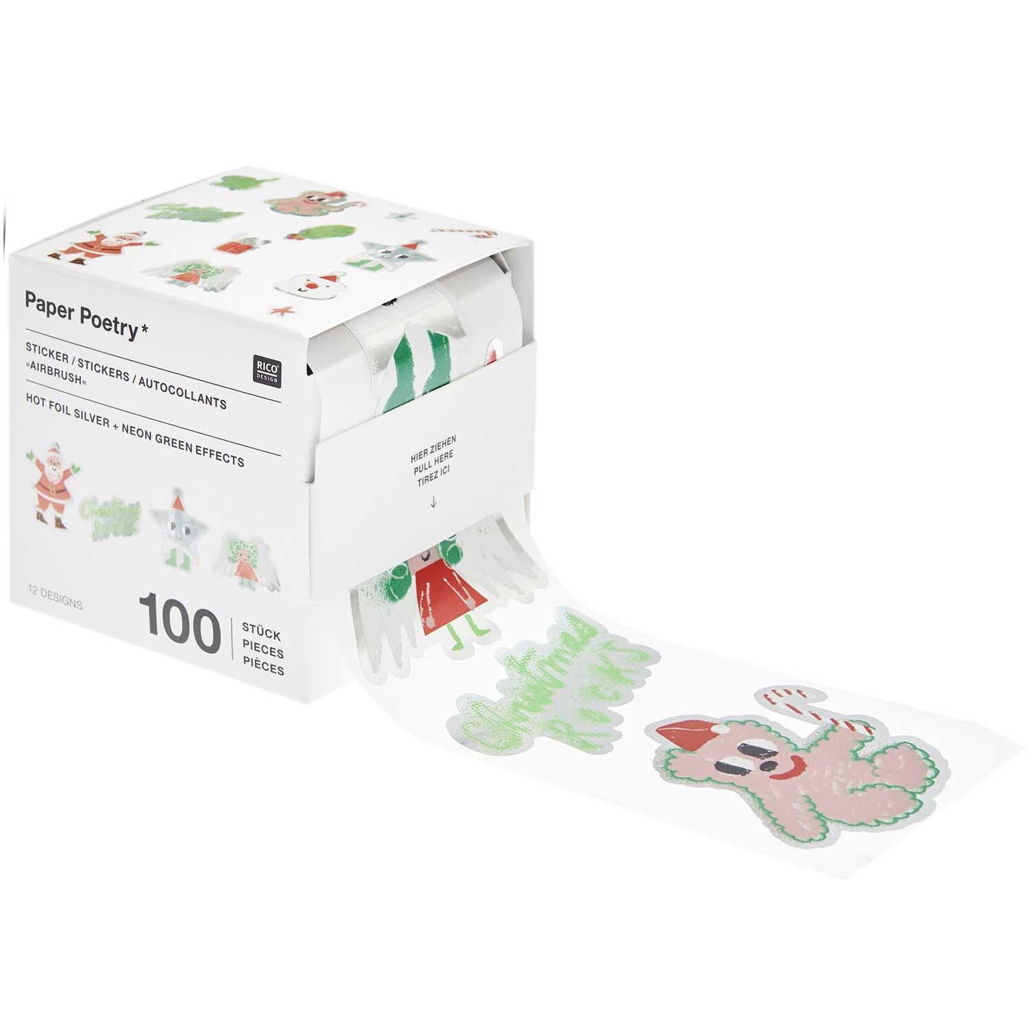 Rico Design Paper Poetry Sticker Christmas Rocks! Airbrush Ø 5cm 100 Stück auf der Rolle