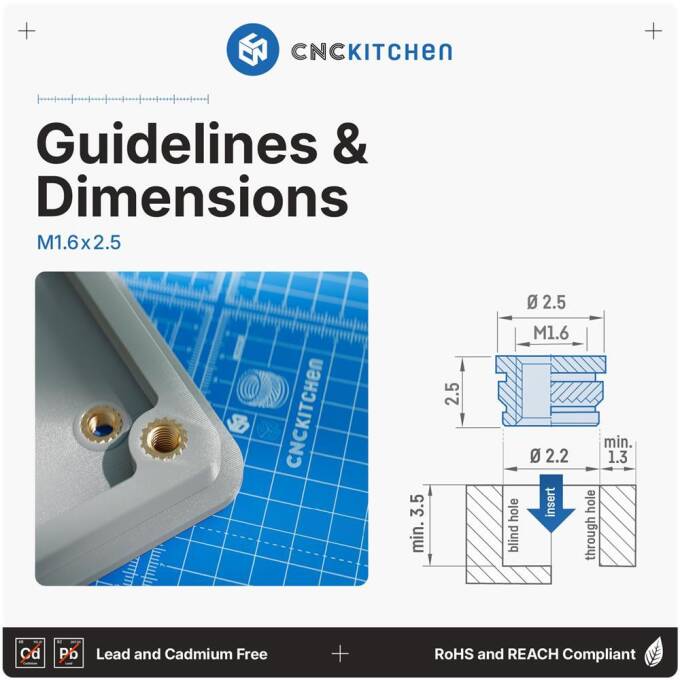 CNC Kitchen Gewindeeinsatz M1.6 x 2.5 - 100 Stück