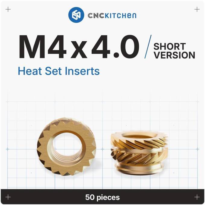 CNC Kitchen Gewindeeinsatz M4 (kurze Version) - 50 Stück