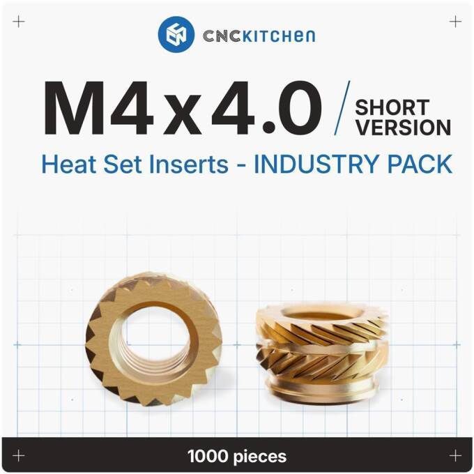 CNC Kitchen Industriepackungen - Gewindeeinsätze M4 x 4 (kurze Version) - 1000 Stück