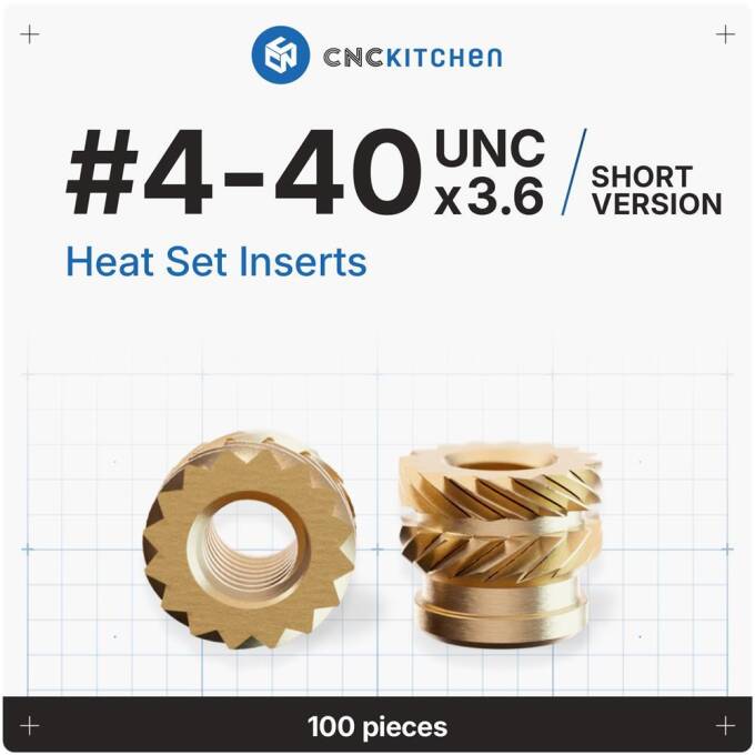 CNC Kitchen Gewindeeinsatz #4-40 x 3.6 mm (kurze Version) - 100 Stück