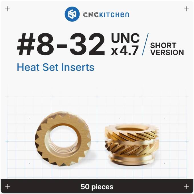 CNC Kitchen Gewindeeinsatz #8-32 x 4.7 mm (kurze Version) - 50 Stück