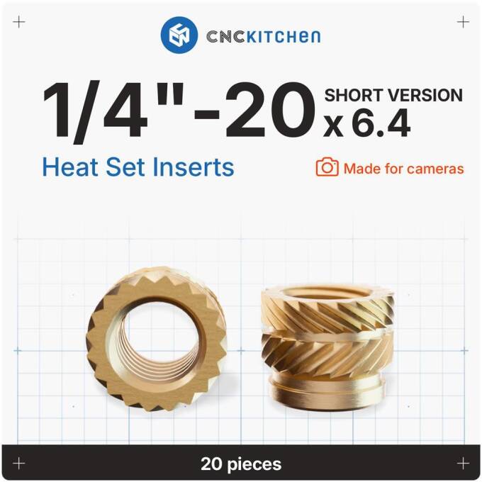 CNC Kitchen Gewindeeinsatz 1/4'-20 x 6.4 mm (für Kameragewinde, kurze Version) - 20 Stück'