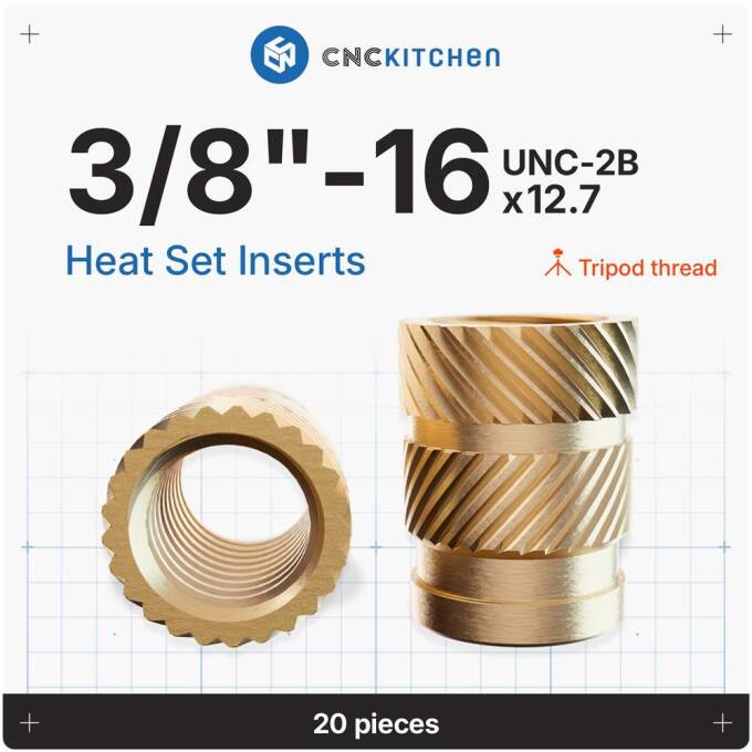 CNC Kitchen Gewindeeinsatz 3/8'-16 x 12.7 mm (für Stativgewinde) - 20 Stück'