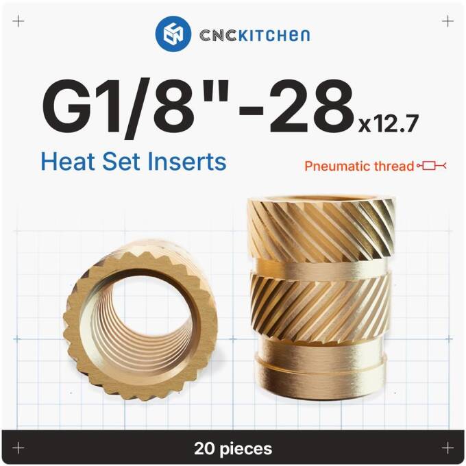 CNC Kitchen Gewindeeinsatz G1/8-28 x 12.7 mm für Pneumatikanschlüsse - 20 Stück