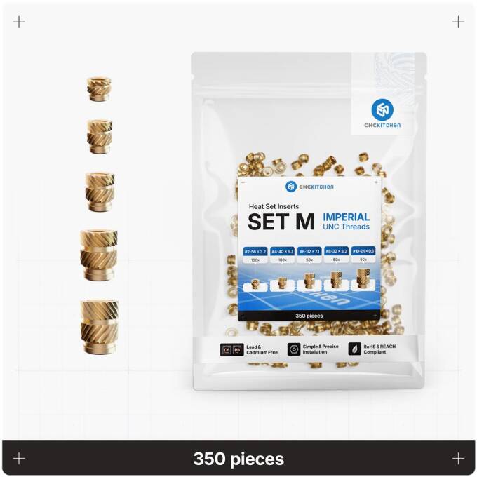 CNC Kitchen Imperiales Gewindeeinsatz-Set M, 5 Größen, 350 Stück