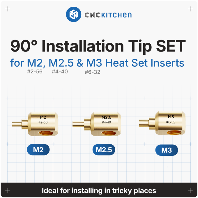 CNC Kitchen 90° Einschmelzhilfen M2-M3 für schwer zugängliche Bereiche