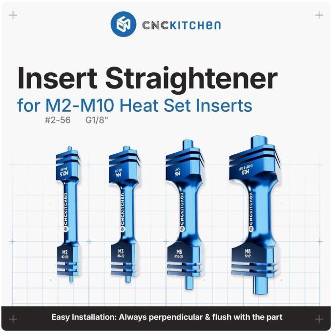 CNC Kitchen Ausrichthilfe für Gewindeeinsätze M2 bis M10 (#2-56 bis G1/8')'