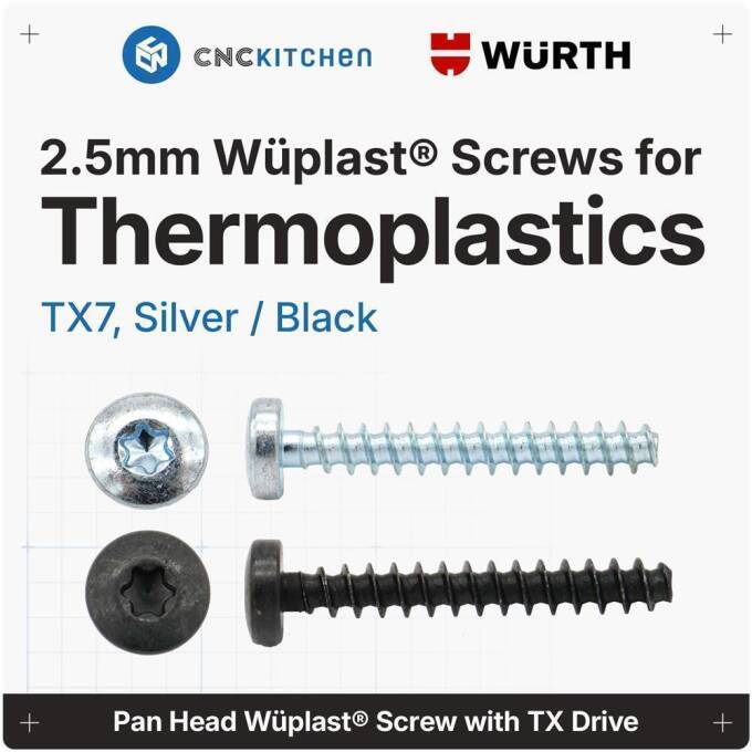 CNC Kitchen 2.5 x 6 mm Schraube für Thermoplaste, TX7, schwarz