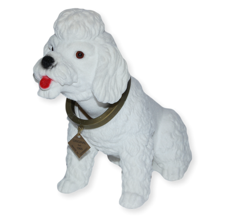 Wackel Figur Hund Pudel weiß Wackelfigur H 20,5 cm groß Dekofigur mit Wackelkopf