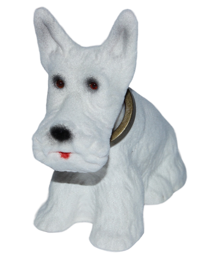 Wackel Figur Hund Scottish Terrier Wackelfigur H 13,5 cm klein weiß Dekofigur mit Wackelkopf