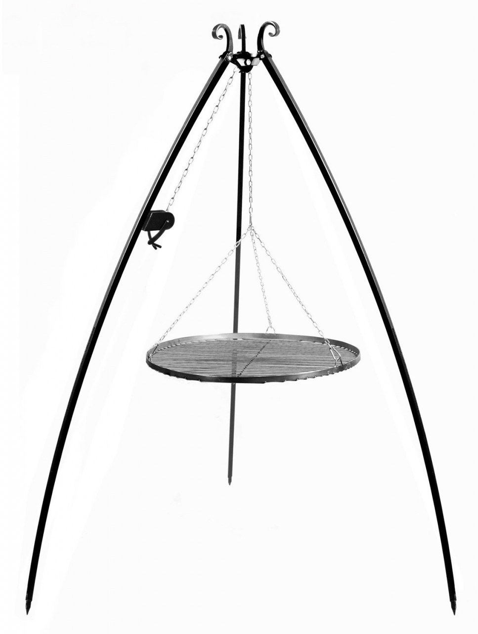 Schwenkgrill mit Kurbel H 200 cm mit Grillrost Ø 70 cm aus Rohstahl Dreibein Grill Grillständer