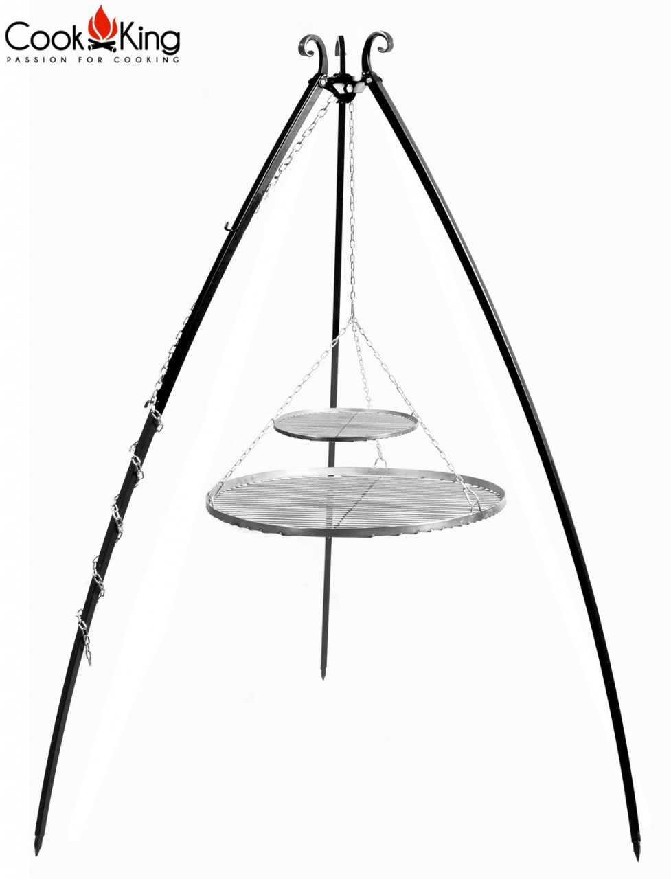 Schwenkgrill H 200 cm mit Doppelrost aus Edelstahl 70 cm + 40 cm Dreibein Grill Tripod Grillen