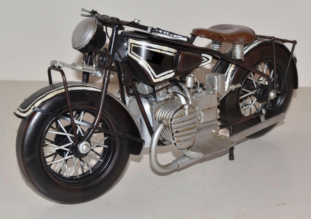 Blechmotorrad Nostalgie Modellauto Oldtimer Marke BMW Motorrad R 52 Tourenmotorrad aus Blech L 37 cm