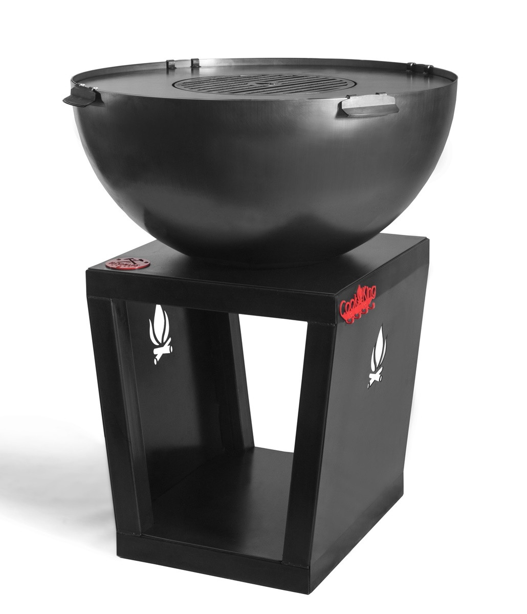 Grill SANTOS D 85 cm tiefe Grillschale Sockel mit Kaminholzablage Grillplatte aus Naturstahl