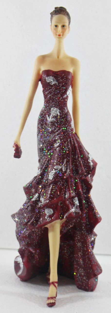 Beauty Figur Deko Modefigur Modepuppe Nostalgiefigur Dame rotes Kleid schulterfrei aus Resin H 35 cm