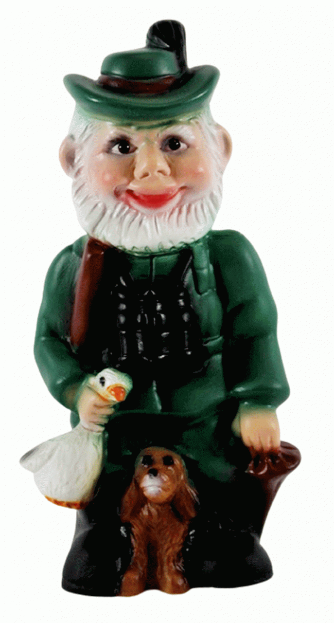 Gartenzwerg Deko Garten Figur Zwerg Förster mit Hund und Gans stehend aus Kunststoff H 21 cm