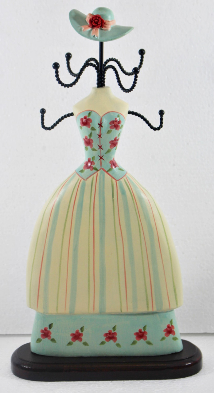 Schmuckbüste Beauty Figur Deko Modefigur Nostalgiefigur Weiß Blau Torso mit Blümchen H 30 cm