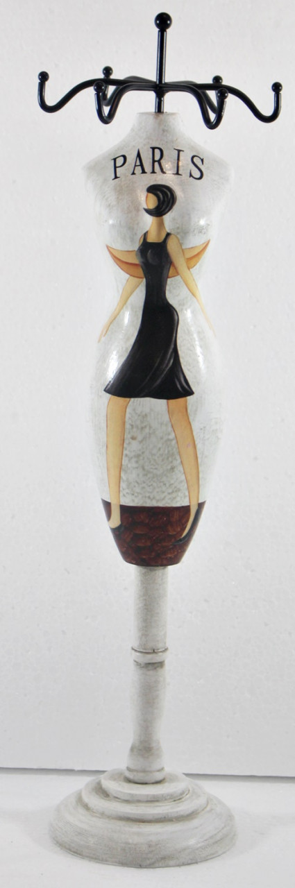 Schmuckbüste Beauty Figur Deko Modefigur Nostalgiefigur Weißes Torso mit Paris Schriftdruck H 28 cm