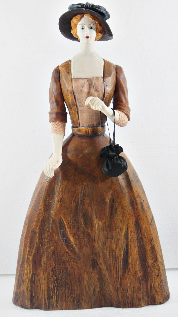 Modefigur Beauty Figur Deko Modepuppe Nostalgiefigur Dame braunes Kleid mit Handtasche aus Holz