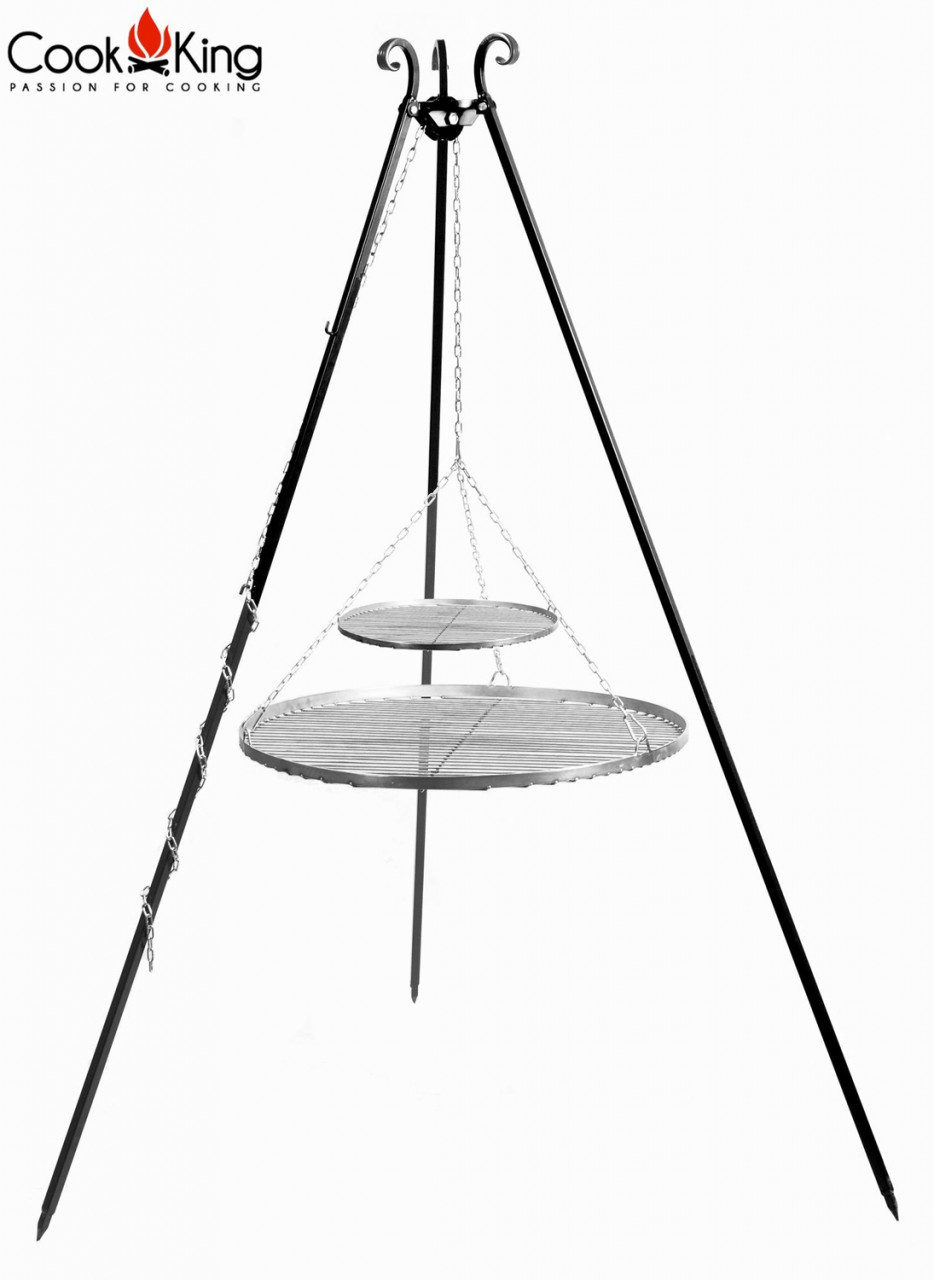 Schwenkgrill H 180 cm mit Doppelrost aus Edelstahl 70 cm + 40 cm Dreibein Grill Tripod Grillen