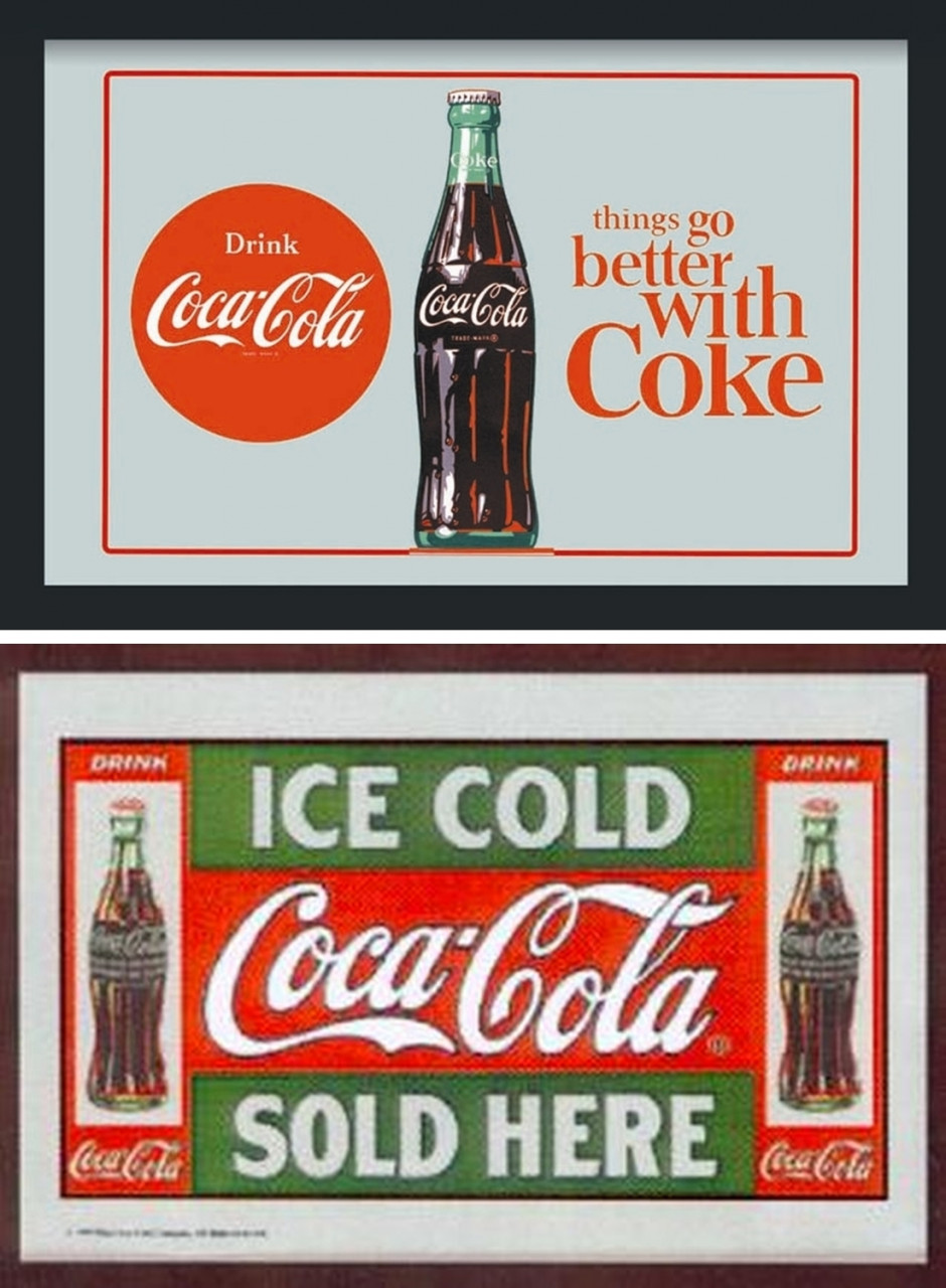 Set: 2 Spiegelbilder Coca-Cola Flasche Vintage 'things go better with Coke' 20x30 cm Wandbilder