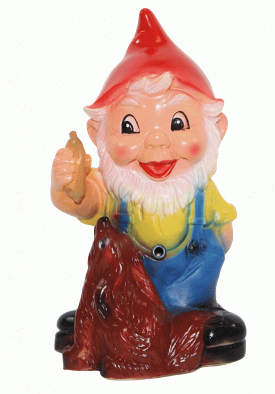 Gartenzwerg mit Hund und Bewegungsmelder Pfiff Figur Zwerg H 23 cm Gartenfigur aus Kunststoff