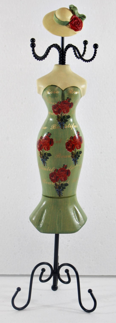 Schmuckbüste Beauty Figur Deko Modefigur Nostalgiefigur grüner Torso mit roten Blumen H 35 cm