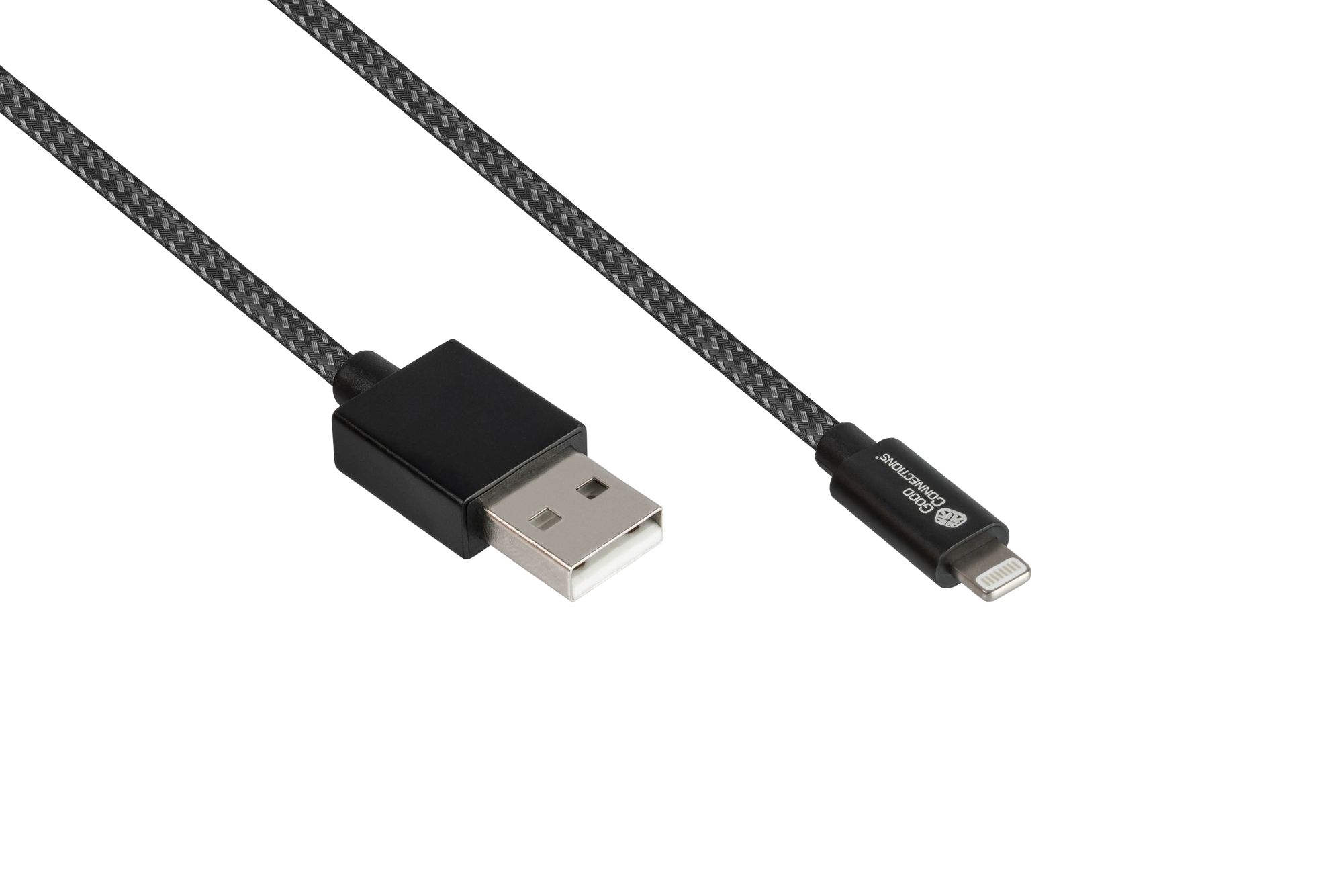 USB 2.0 Lade- und Datenkabel für iPhone/iPad/iPod, USB-A Stecker an Lightning™ Stecker, MFI zertifiziert, 12W, schwarz, 0,5m, Good Connections®