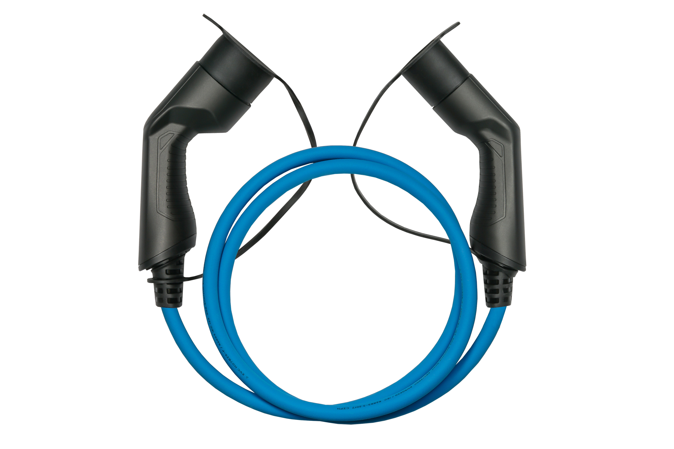 E-Auto-Ladekabel Mode 3, Typ 2 Stecker an Buchse, 16 A, 11 kW, blau, 2,5m