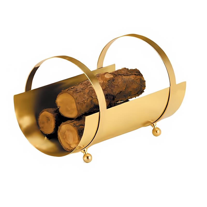 Holzkorb aus Messing, Stabile Aufbewahrung für Kaminholz im Wohnbereich