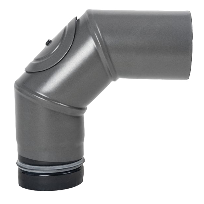 Pellet- Ofenrohr-Bogen 90° mit Tür DN 100mm gussgrau emailliert