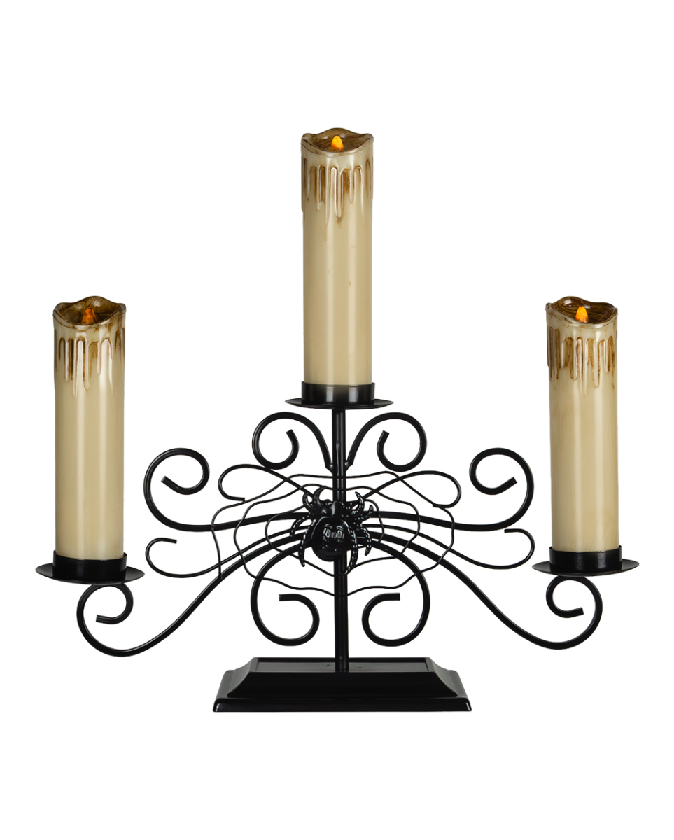 3-armiger Spinnen Kerzenleuchter mit LED-Kerzen 41cm