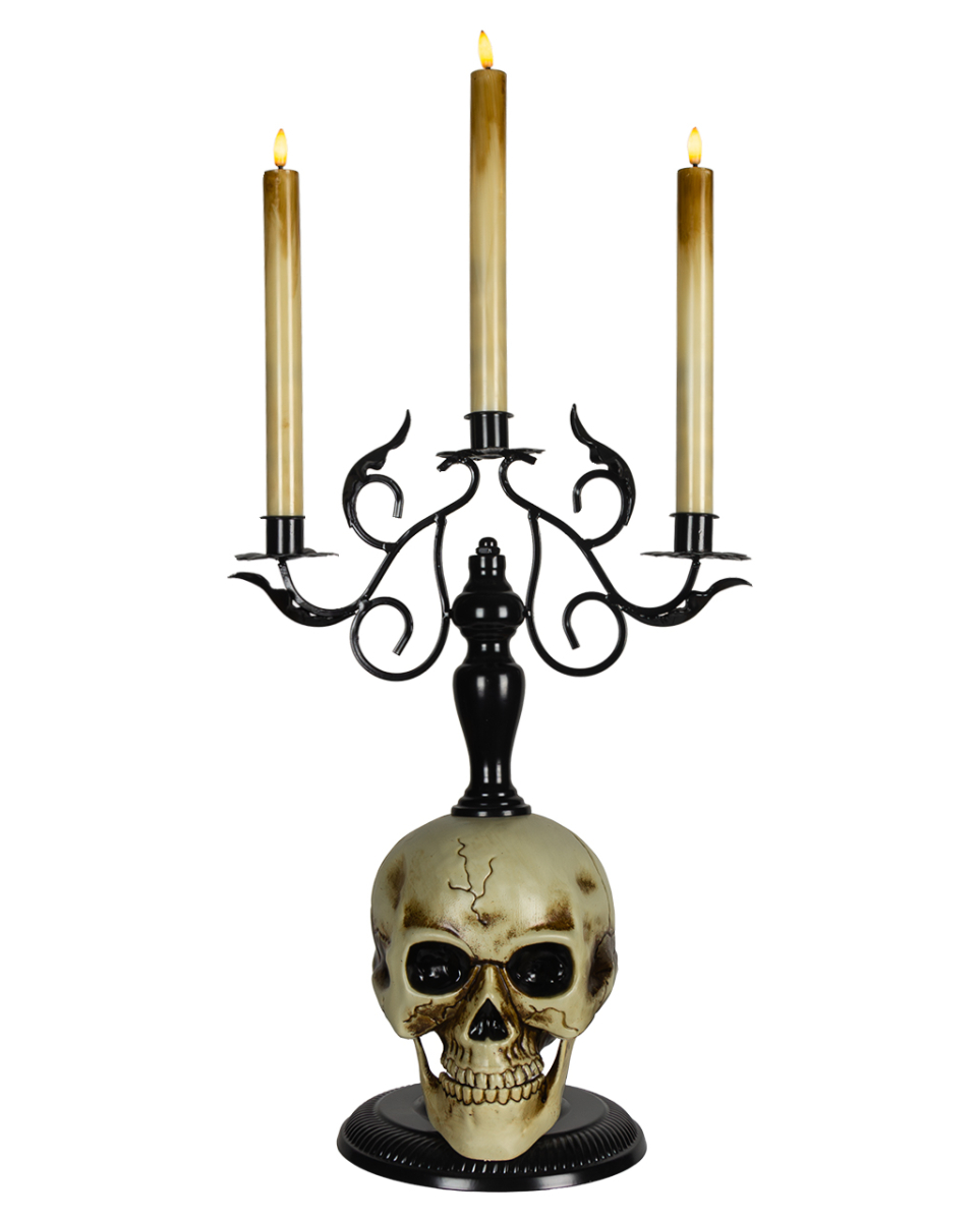 3-armiger Totenschädel Kerzenleuchter mit LED-Kerzen 66cm