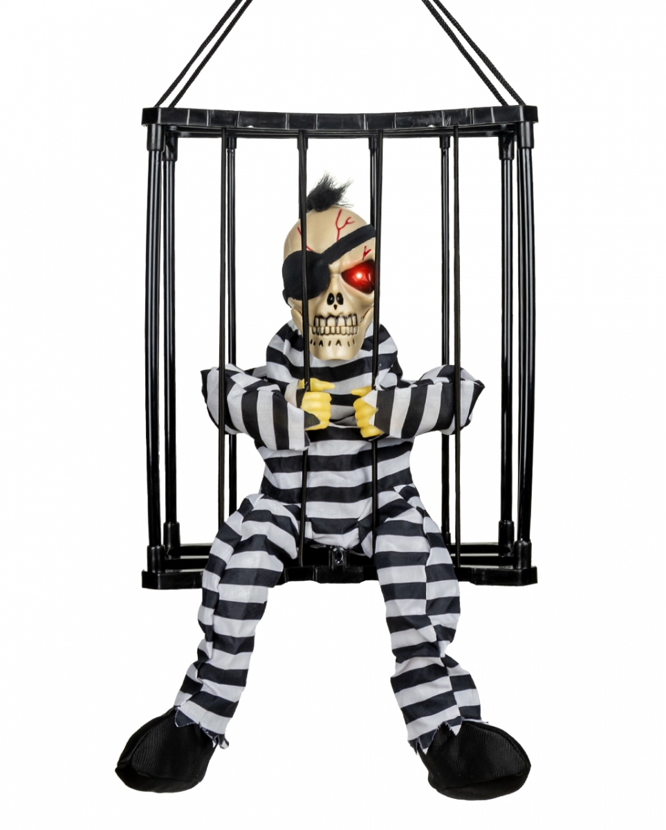 Ausbrechendes Skelett im Käfig mit Licht & Sound 28cm