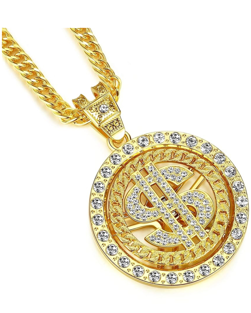 Drehbare Dollar Halskette mit Strasssteinchen