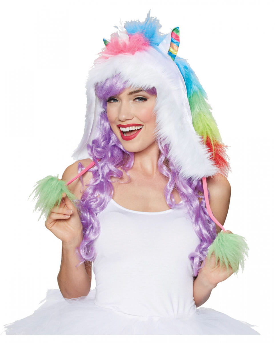 Regenbogen Einhorn Kapuze mit Pom Poms